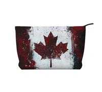 SamLng Bolsa de maquillaje retro de pana con bandera de Canadá, organizador de cosméticos y artículos de tocador con cremallera, práctica bolsa para maquillaje de mujer, color negro, talla única