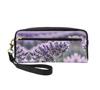 SamLng Bolsa de maquillaje reutilizable - Bolsa de maquillaje pequeña de piel con estampado de flores de lavanda para viajes, organizador de artículos de tocador con cremallera, Negro -, Talla única