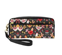 SamLng Bolsa de maquillaje reutilizable - Bolsa de maquillaje pequeña de piel con estampado de pollos de gallo para viajes, organizador de artículos de tocador con cremallera, Negro -, Talla única