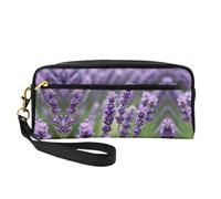 SamLng Bolsa de maquillaje reutilizable - Bolsa de maquillaje pequeña de piel con estampado floral de lavanda púrpura para viajes, organizador de artículos de tocador con cremallera, Negro -, Talla
