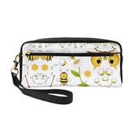 SamLng Bolsa de maquillaje reutilizable - Flying Bees Daisy Honey Print Leather Small Makeup Bag para viajes, organizador de artículos de tocador con cremallera, Negro -, Talla única