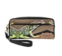 SamLng Bolsa de maquillaje reutilizable - Lizard HD Print Leather Small Makeup Bag para viajes, organizador de artículos de tocador con cremallera, Negro -, Talla única