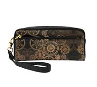 SamLng Bolsa de maquillaje reutilizable - Reloj de engranajes de bronce con estampado de siglo, bolsa de maquillaje pequeña para viajes, organizador de artículos de tocador con cremallera, Negro