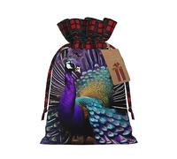 SamLng Bolsa de regalo de Navidad con diseño de pavo real morado, con cordón para fiestas, envoltura de golosinas, perfecta para cumpleaños, aniversarios