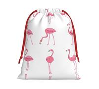 SamLng Bolsa de regalo grande con cordón, flamencos sobre blanco, perfecta para Navidad, vacaciones y recuerdos de fiesta, bolsas de dulces y bolsas de golosinas