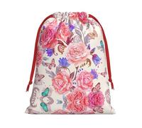 SamLng Bolsa de regalo mediana con cordón - Flor Rosa Mariposa perfecta para Navidad, vacaciones y recuerdos de fiesta - Bolsas de dulces y bolsas de golosinas
