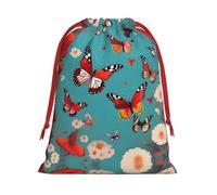 SamLng Bolsa de regalo mediana con cordón, mariposas voladoras entre flores, perfecta para Navidad, vacaciones y recuerdos de fiesta, bolsas de dulces y bolsas de golosinas