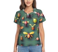 SamLng Camiseta clásica con cuello en V para mujer, con estampado de atlas de insectos, ligera, moderna, para uso diario, viajes, correr, uso en casa, Negro, 3XL