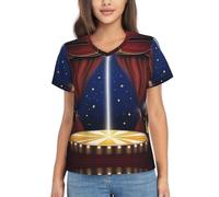 SamLng Camiseta clásica con cuello en V y estampado mágico para mujer, ligera, moderna, para uso diario, viajes, correr, uso en casa, Negro, S