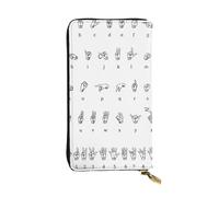 SamLng Cartera larga de cuero con estampado de alfabeto vintage con lenguaje de señas, bolsillo para monedas moderno, personalizado y duradero