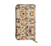 SamLng Cartera larga de piel con estampado de estrella de mar y concha de mar vintage, con bolsillo para monedas