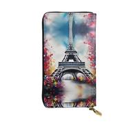 SamLng Cartera larga de piel con estampado de la Torre Eiffel de París para mujer, moderna y ligera, impermeable, color negro, talla única