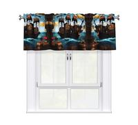 SamLng Cenefa de cortina con estampado de barco pirata de dibujos animados, 137 x 45,7 cm, elegante tratamiento de ventana para cocina, baño, lavandería y más