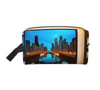 SamLng Chicago - Neceser de viaje con estampado reflectante, bolsa de maquillaje para hombres y mujeres, organizador portátil para uso diario, blanco, talla única