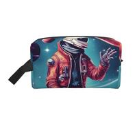 SamLng Cool Man in Outer Space - Neceser de viaje con estampado de galaxia, bolsa de maquillaje para hombres y mujeres, organizador portátil para uso diario, blanco, talla única