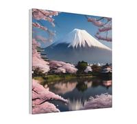 SamLng Cuadro moderno de la naturaleza de 30,5 x 30,5 cm - HD Monte Fuji a principios de primavera, lienzo decorativo, arte abstracto de pared de árbol para el hogar y la oficina