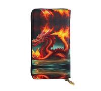 SamLng Dragon King in Fire - Cartera larga de piel con estampado de dragón - Personalizada, cómoda y ligera con tarjetero, bolsillo para monedas