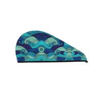 SamLng Gorro de pelo seco de terciopelo coral con patrón de rayas oceánicas para mujer, conveniente para el hogar, viajes y fiestas en la piscina. Perfectamente cuidadoso
