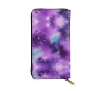 SamLng Magic Galaxy Sky - Cartera larga de piel con estampado morado para mujer, moderna y ligera, impermeable, color negro, talla única