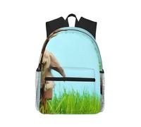 SamLng Mochila de lona con estampado de conejo de dibujos animados, mochila estética para la universidad, bolsa de libros, viajes para laptop, niños, niñas, hombres y mujeres, Conejito sobre hierba