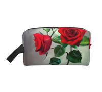 SamLng Neceser de viaje con impresión de rosas rojas, bolsa de maquillaje para hombres y mujeres, organizador portátil para uso diario, blanco, talla única