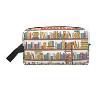 SamLng Neceser de viaje grande - Divertida colección de estantes para libros y escalera, diseño de impresión completa, organizador portátil de artículos de tocador, bolsa multiusos para maquillaje