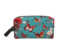 SamLng Neceser de viaje grande - Gallina volando mariposas entre flores, diseño de impresión completa, organizador de artículos de aseo portátil, bolsa multiusos para maquillaje, Blanco, Talla única