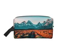 SamLng Travel Mountain - Neceser de viaje con estampado de atardecer, bolsa de maquillaje para hombres y mujeres, organizador portátil para uso diario, blanco, talla única