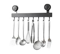 Samlonge 40 cm Barra de Ganchos para Cocina sin Taladro con Ventosa, Soporte Desmontable de Aluminio con 8 Ganchos Barra Desmontable para Utensilios de Cocina Barra Utensilios Cocina sin Taladrar