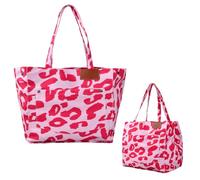Samlonge Bolsos Tote de Playa Leopardo, XL Bolso de Compra Mujer Gran Capacidad, Bolso de Hombro Grande Informal, Bolsa Tote Bag Tela, Bolso de Vacaciones Impermeable y Resistente a la Arena (Rosa)