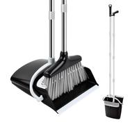 Samlonge Juego de Escoba y Recogedor de Mango Largo, 137 cm Escoba Alta y Recogedor Plegable Barredora y Recogedora de Polvo Combinados para Hogar Cocina Casa Oficina (Negro Blanco)