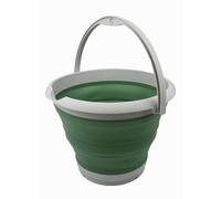 SAMMART Cubo de agua plegable de 10 litros, cubo redondo plegable, cubo de agua portátil de plástico, para ahorrar espacio al aire libre (gris/verde mar oscuro, 1)