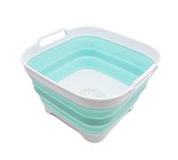SAMMART Sartén plegable de 10 litros con tapón de drenaje, lavabo plegable, tina portátil para lavar platos, bandeja de almacenamiento de cocina que ahorra espacio (1, blanco/verde lago)