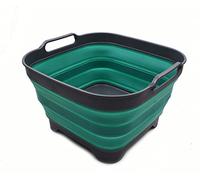 SAMMART Sartén plegable de 10 litros con tapón de drenaje, lavabo plegable, tina portátil para lavar platos, bandeja de almacenamiento de cocina que ahorra espacio (1, gris/azul turquesa)