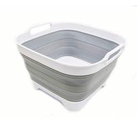 SAMMART Sartén plegable de 10 litros con tapón de drenaje, lavabo plegable, tina portátil para lavar platos, bandeja de almacenamiento de cocina que ahorra espacio (1, blanco/gris)