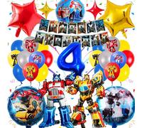 Sammelalbum Transforme Kit Decoración Cumpleaños 4 Años, 35 Piezas Globos de Cumpleaños Transforme, Decoración para Fiesta Cumpleaños Niño, con globos 3D y banderola de Feliz Cumpleaños