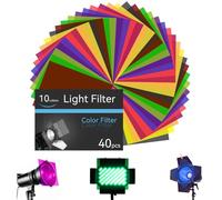 SAMNISOO 40 Piezas Filtro de Luz de Gel de Corrección de Color, Película de Transparencia Hojas de Plástico de Color Filtro de Gel de Iluminación de Color, 10 Colores Tamaño A4