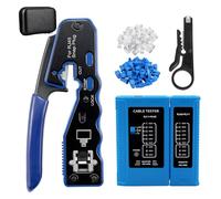 Samos® Crimpadora RJ45 Profesional con Tester RJ45 y Conectores - Kit Completo con Comprobador RJ45, Herramienta de Crimpado para Conectores y Terminales Eléctricos - Ideal para Redes Ethernet