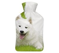 Samoyed - Botella de agua de goma blanca con cubierta de felpa suave, bolsa de agua caliente para invierno, manos y pies, protección contra el frío, 1000 ml