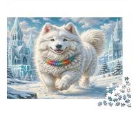 Samoyedo Blanco Puzzle de 1000 Piezas Papel para Adultos Escena de Castillo Helado Juego de Puzzle 1000 Piezas Relajación Decoración Regalo Familiar 52x38cm/1000pcs