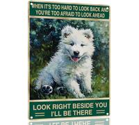 Samoyedo Mira A Tu Lado Letrero Metálico Arte Letreros Metal Estaño Decor Letrero De Estaño para Jardín Cocina Pared 20X30 Cm