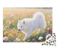 Samoyedo Perro 1000 Piezas De Rompecabezas para Adultos, Puzzle Mar de Flores Pastoril Adultos, Decoración para El Hogar 1000pcs (75x50cm)
