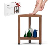 Samplife Taburete de ducha de esquina para afeitarse las piernas, taburetes de banco de ducha de esquina de teca para ducha interior, asiento de ducha de baño, reposapiés de ducha con estante de