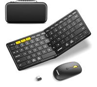 Samsers KM08 - Teclado plegable y mouse Bluetooth, 2.4G + BT5.0 x 2, teclado portátil de viaje de tamaño completo y mouse inalámbrico recargable para iOS, Android, Windows, Mac OS