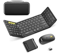 Samsers - Teclado y mouse plegables, combo de teclado y mouse Bluetooth plegable, 2.4G + BT5.0 x 2, teclado de viaje portátil de tamaño completo y mouse inalámbrico recargable USB-C para iOS Android