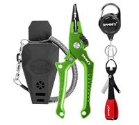 SAMSFX - Alicates de Pesca de Aluminio, removedor de anzuelos, Cortador de sedal Trenzado con cordón en Espiral, Herramienta para Atar Nudos de Pesca con Mosca y retractores (Mango Verde, Anillo
