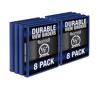 Samsill Carpeta duradera de 0.5 pulgadas, carpeta de anillos redondos azules, carpeta transparente personalizable, paquete de 8 carpetas a granel, carpeta azul de 3 anillos, carpeta de media pulgada