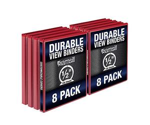 Samsill Carpeta duradera de 0.5 pulgadas, carpeta de anillos redondos rojos, carpeta transparente personalizable, paquete de 8, carpeta roja de 3 anillos, carpeta de media pulgada