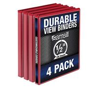 Samsill Carpeta duradera de 0.5 pulgadas, fabricada en los Estados Unidos, carpeta transparente personalizable de anillos redondos, rojo, paquete de 4 (MP48413)