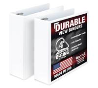 Samsill - Carpeta duradera de 10 cm, fabricada en Estados Unidos, anillas en D con bloqueo, cubierta transparente personalizable, blanco, paquete de 2 unidades, capacidad para 775 páginas cada una